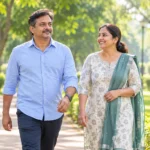40 ఏళ్లు దాటిన వారు ఫిట్‌గా ఉండేందుకు ఉదయం పార్కులో నడక వ్యాయామం చేస్తున్న భార్యాభర్తలు